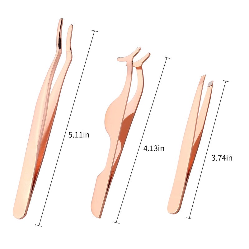 Calary Arroyner 3Pcs Eyelashes Tool Fake Lash Applicator Lash Tools Fake Eyelashes Scissors (Rose Golden) - Image 2