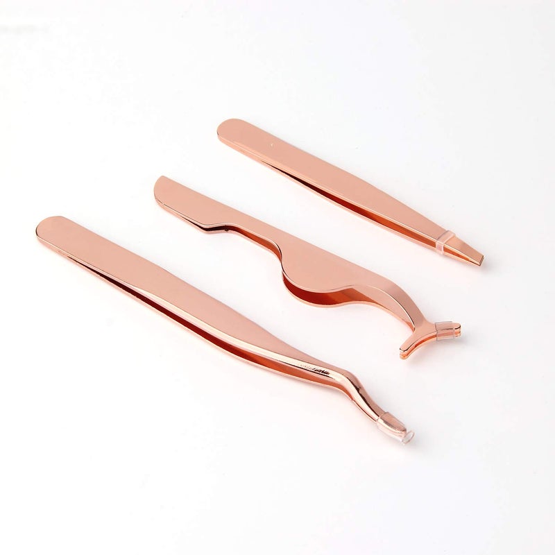 Calary Arroyner 3Pcs Eyelashes Tool Fake Lash Applicator Lash Tools Fake Eyelashes Scissors (Rose Golden) - Image 1