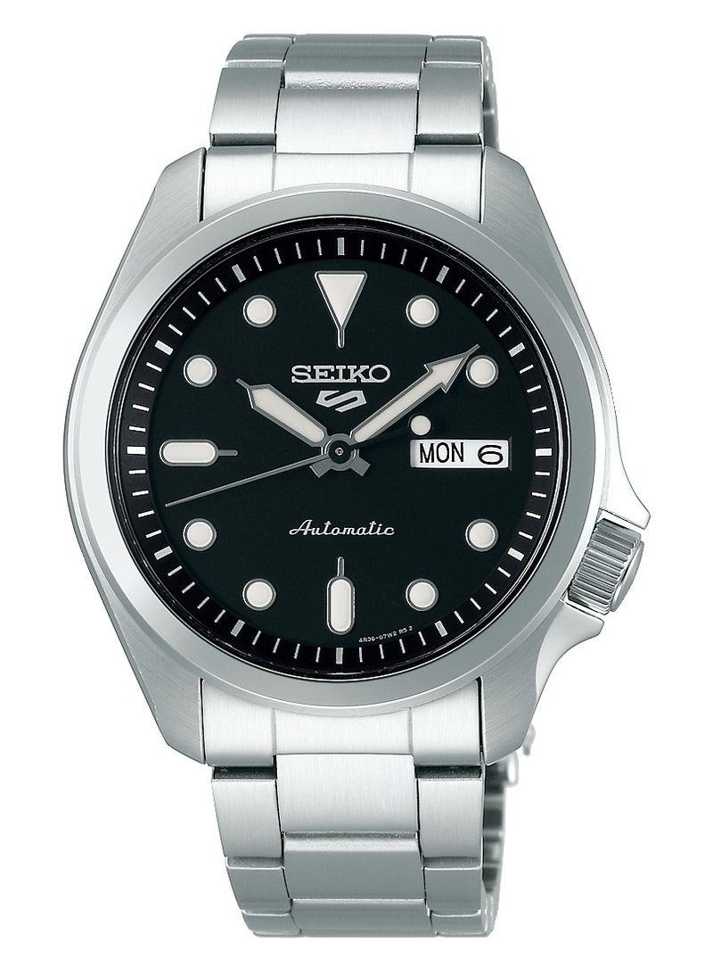 Seiko 5 Sports Solid Boy Black Dial Silver Stainless Steel Bracelet Men’s Watch SRPE55K1