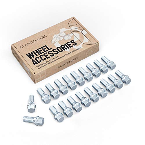 StanceMagic 20 قطعة براغي لوج فضية OEM بطول 14x1.5 (طول الساق 28 مم، مقعد مخروطي) متوافقة مع أودي TT A3 A4 S4 A5 S5 A6 S6 A7 S7 A8 S8 B5 B6 B7 B8 فولكس فاجن جيتا جولف GTI R32 باسات CC خنفساء - Image 1