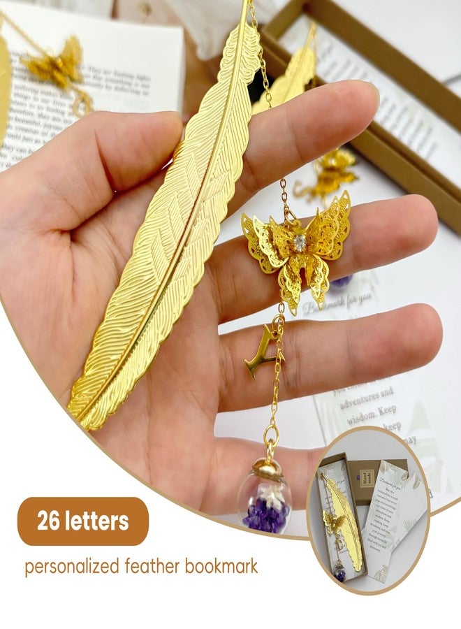 SEREDH Initial Butterfly Metal Feather Bookmarks Gifts for Reading Women Book Lovers Book Mark Birthday Mothers Day Valentines Christmas Gift for Teacher Mom Best Friend Coworkers Stocking Stuffers,J - Image 4