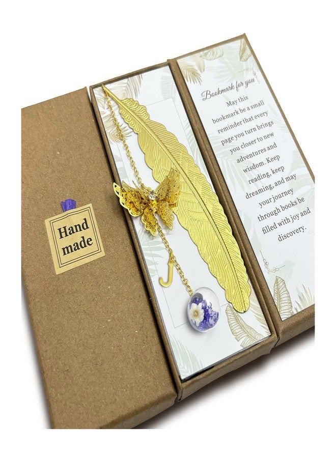 SEREDH Initial Butterfly Metal Feather Bookmarks Gifts for Reading Women Book Lovers Book Mark Birthday Mothers Day Valentines Christmas Gift for Teacher Mom Best Friend Coworkers Stocking Stuffers,J - Image 1