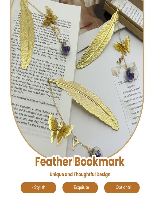 SEREDH Initial Butterfly Metal Feather Bookmarks Gifts for Reading Women Book Lovers Book Mark Birthday Mothers Day Valentines Christmas Gift for Teacher Mom Best Friend Coworkers Stocking Stuffers,J - Image 3