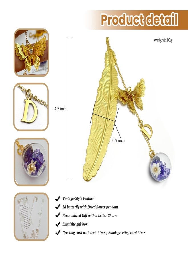 SEREDH Initial Butterfly Metal Feather Bookmarks Gifts for Reading Women Book Lovers Book Mark Birthday Mothers Day Valentines Christmas Gift for Teacher Mom Best Friend Coworkers Stocking Stuffers,J - Image 5