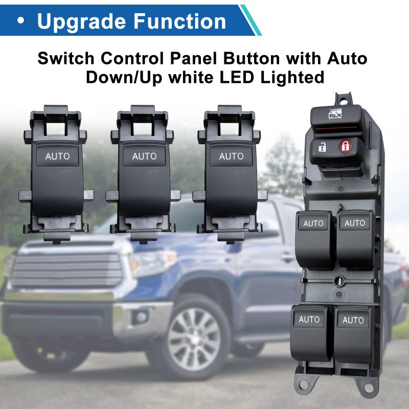 BELGEMAY Window Switch Assembly with 3 Single Switches & LED Backlight, Compatible with Toyota Tundra/Sequoia 2007-2021 Models (Driver Side + Passenger/Rear Doors) (Four-door one-button swifch, White) - Image 3