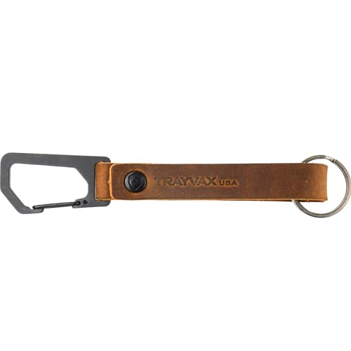 Trayvax Keyton Leather Keychain Quick Release Carabiner Clip Key Chain for Men and Women Stainless Steel Black Tobacco Brown - Image 1