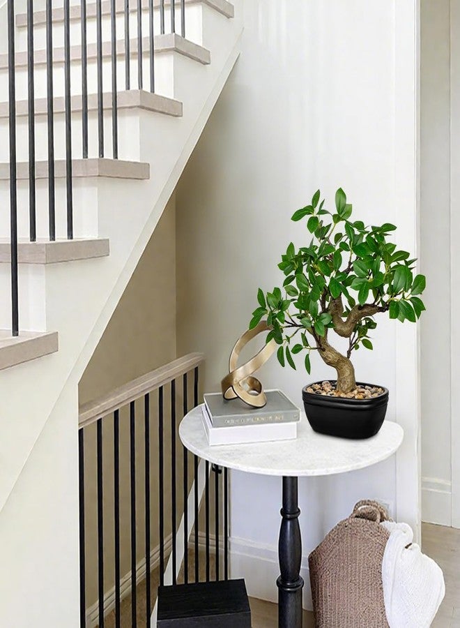 Briful Artificial Bonsai Tree 12.9 Inch Faux Ficus Plant in Ceramic Pot with Pebbles Fake Green Potted Plant for Home Office Desk Decor Indoor Zen Table Centerpiece, Small Artificial Plants for Living Room - Image 4