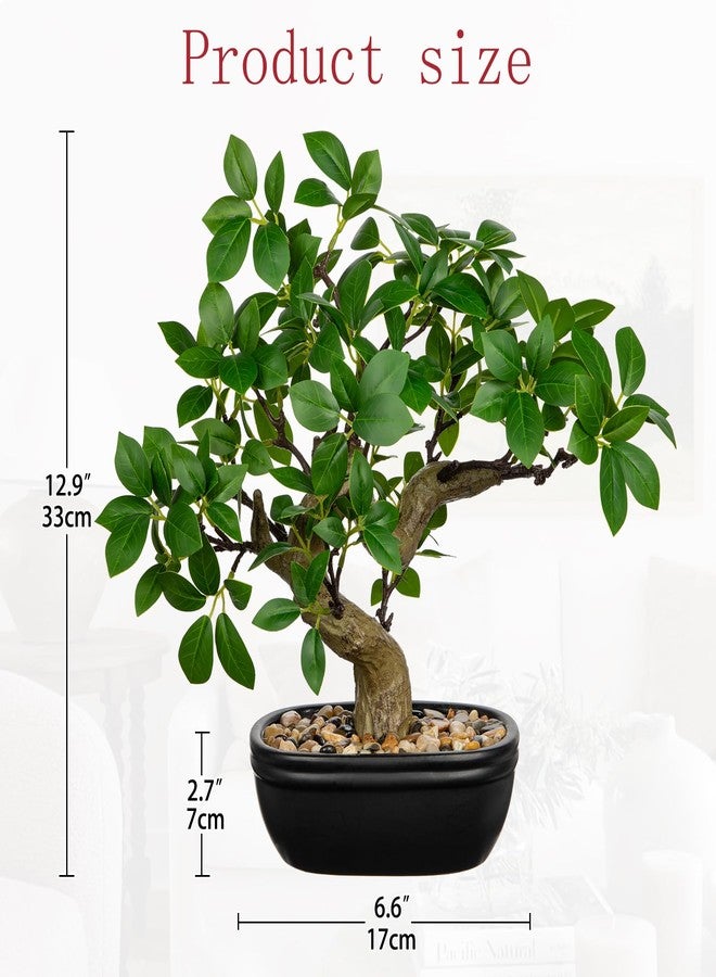 Briful Artificial Bonsai Tree 12.9 Inch Faux Ficus Plant in Ceramic Pot with Pebbles Fake Green Potted Plant for Home Office Desk Decor Indoor Zen Table Centerpiece, Small Artificial Plants for Living Room - Image 3