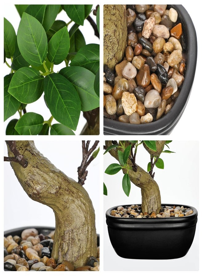 Briful Artificial Bonsai Tree 12.9 Inch Faux Ficus Plant in Ceramic Pot with Pebbles Fake Green Potted Plant for Home Office Desk Decor Indoor Zen Table Centerpiece, Small Artificial Plants for Living Room - Image 2
