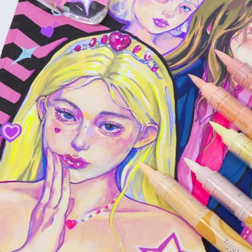 Guangna Skin Tone Acrylic Paint Art Markers, 24 Colors Brush Tip Skin Tone Markers Set, Perfect for Paper Wood Rock Glass Plastic Metal Canvas Comics Anime Coloring - Image 4