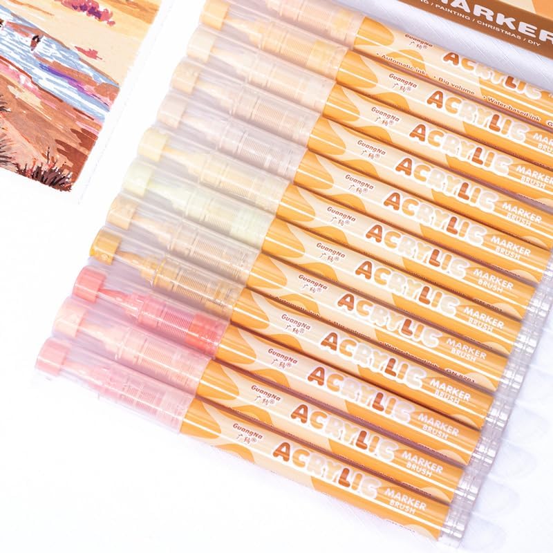 Guangna Skin Tone Acrylic Paint Art Markers, 24 Colors Brush Tip Skin Tone Markers Set, Perfect for Paper Wood Rock Glass Plastic Metal Canvas Comics Anime Coloring - Image 3