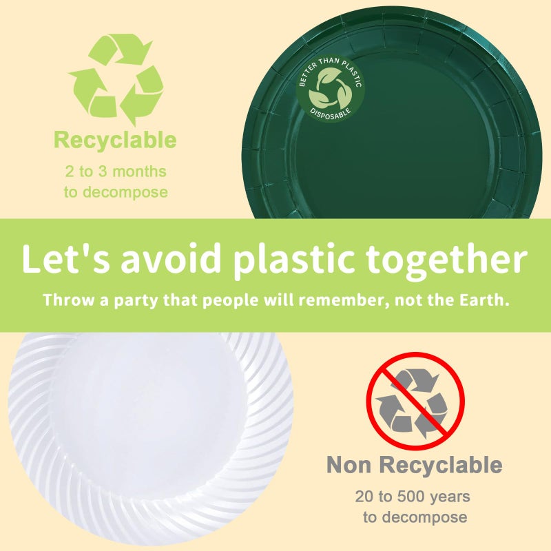 LANLISA 50 Pcs Dark Green Paper Plates Disposable, 25-9" & 25-7" Disposable Birthday Cake Dessert Plates For Christmas Holiday Party Supplies - Image 4