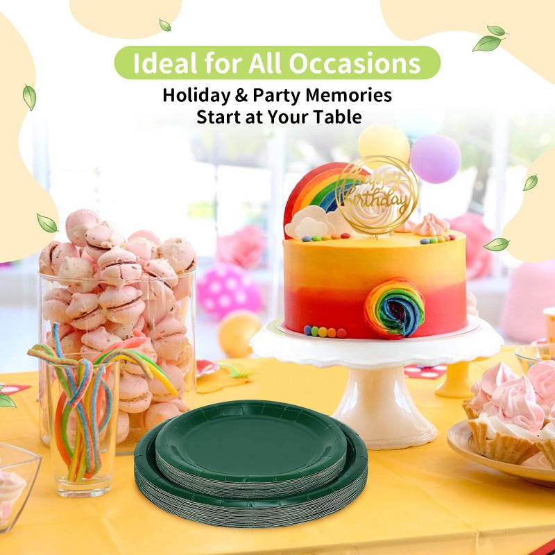 LANLISA 50 Pcs Dark Green Paper Plates Disposable, 25-9" & 25-7" Disposable Birthday Cake Dessert Plates For Christmas Holiday Party Supplies - Image 2