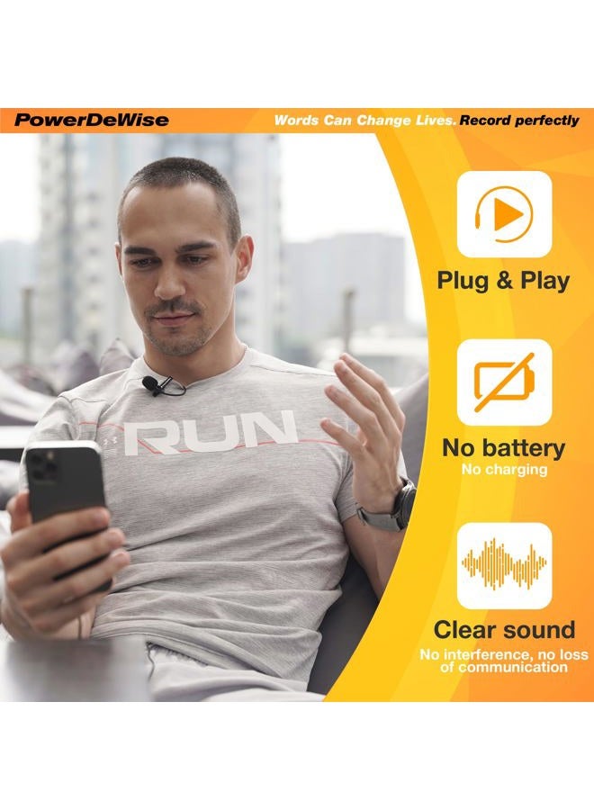 PowerDeWise Professional Grade Lavalier Clip On Microphone - Lav Mic for Camera Phone iPhone GoPro Video Recording ASMR - Small Noise Cancelling 3.5mm Tiny Shirt Microphone with Easy Clip On System - Image 4
