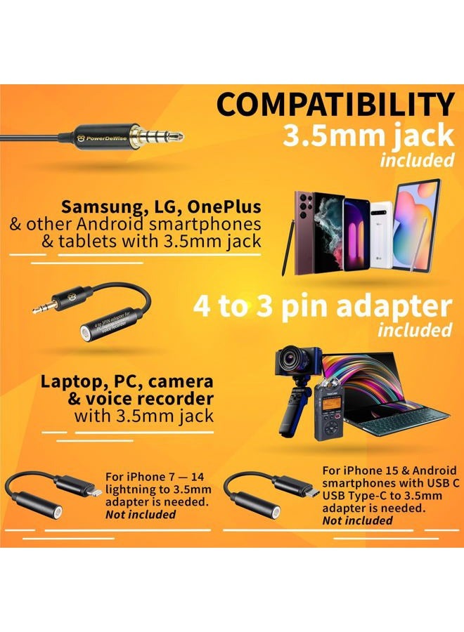 PowerDeWise Professional Grade Lavalier Clip On Microphone - Lav Mic for Camera Phone iPhone GoPro Video Recording ASMR - Small Noise Cancelling 3.5mm Tiny Shirt Microphone with Easy Clip On System - Image 5