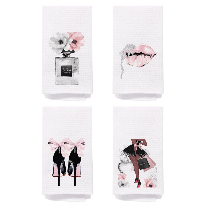 SPBL&L Pink Hand Towels Decor, Pink Bathroom Accessories Decorative Towels for Washroom Bath Towels Set of 4, Bow Decor Hand Towels Decor,Washroom Gifts for Women - Image 1