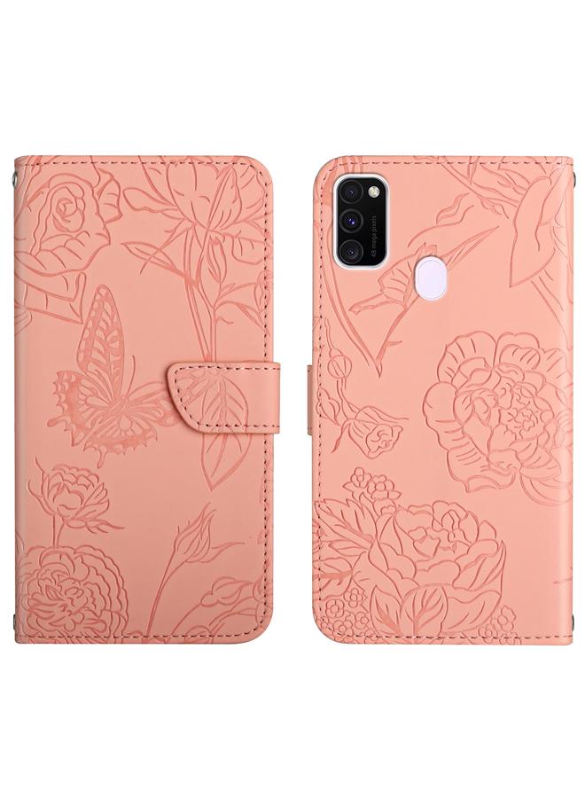 اس-توب جراب لهاتف Samsung Galaxy M21 مصنوع من الجلد المنقوش بنقشة فراشة الفاوانيا - Image 1