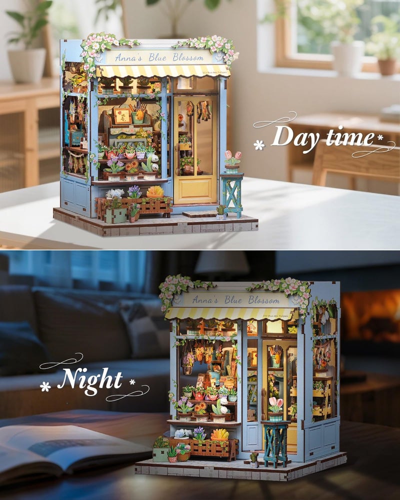 CUTEBEE Book Nook Kit - DIY Miniature House Dollhouse Kit for Adults, Booknook Tiny House Bookshelf Decor 3D Wooden Puzzle, Gifts for Family and Friends (Anna's Blue Blossom) - Image 5