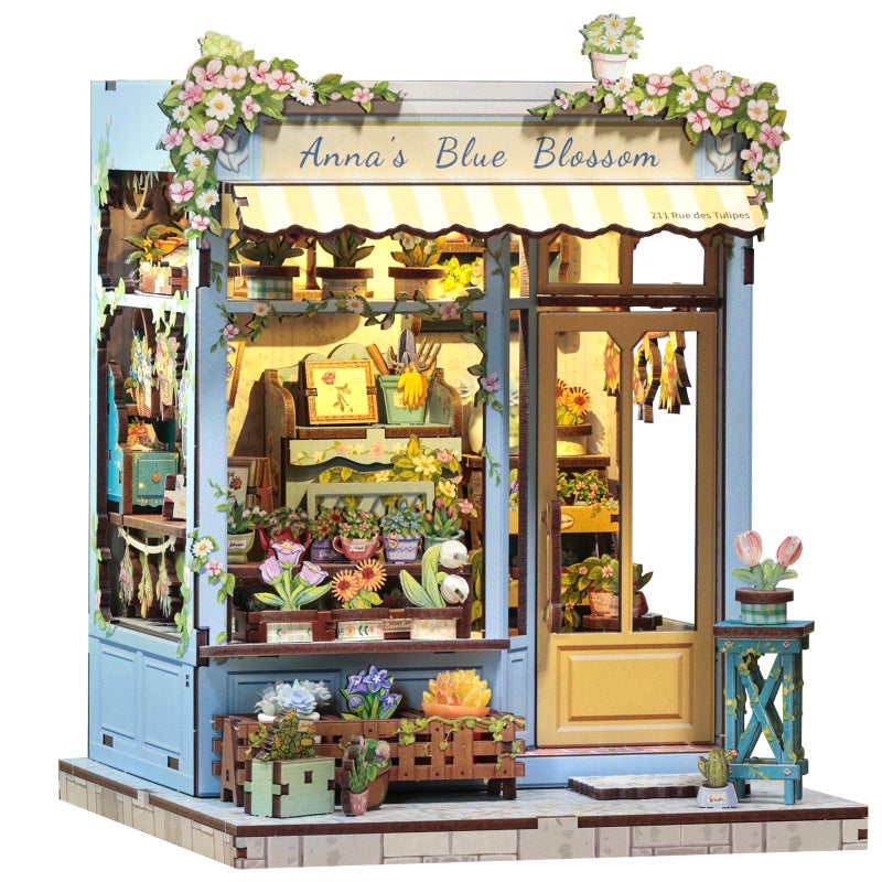 CUTEBEE Book Nook Kit - DIY Miniature House Dollhouse Kit for Adults, Booknook Tiny House Bookshelf Decor 3D Wooden Puzzle, Gifts for Family and Friends (Anna's Blue Blossom) - Image 1