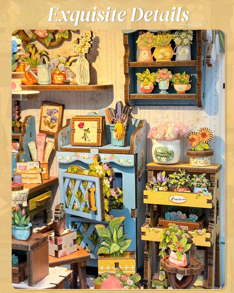 CUTEBEE Book Nook Kit - DIY Miniature House Dollhouse Kit for Adults, Booknook Tiny House Bookshelf Decor 3D Wooden Puzzle, Gifts for Family and Friends (Anna's Blue Blossom) - Image 4