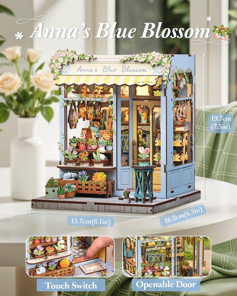 CUTEBEE Book Nook Kit - DIY Miniature House Dollhouse Kit for Adults, Booknook Tiny House Bookshelf Decor 3D Wooden Puzzle, Gifts for Family and Friends (Anna's Blue Blossom) - Image 2