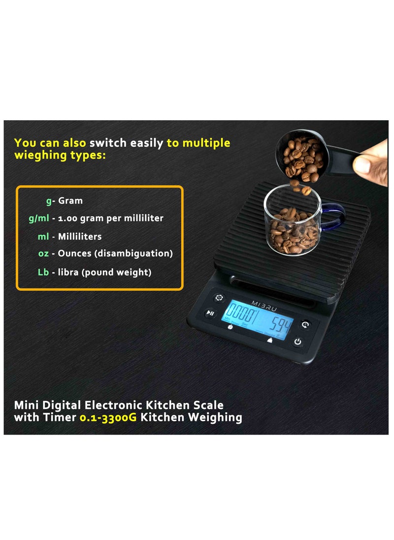 ميبرو - ميزان رقمي للقهوة بشاشة عرض LCD أسود ميزان إلكتروني لوزن القهوة ميزان اسبريسو رقمي مع مؤقت للسكب والتقطير مقياس طعام للمطبخ عالي الدقة مع وظيفة تفريغ - Image 1