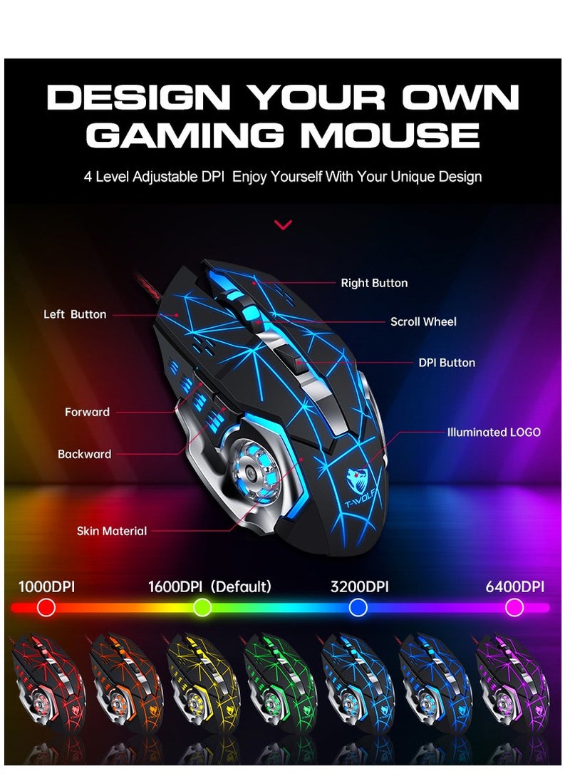 T-WOLF - Gaming Mouse 40 Keys Single Hand Gaming Keyboard  ,Waterproof RGB Color Suitable for PC/Ps4/Xbox Gamers, Android PUBG CODM Genshin Diablo All Games - Image 1