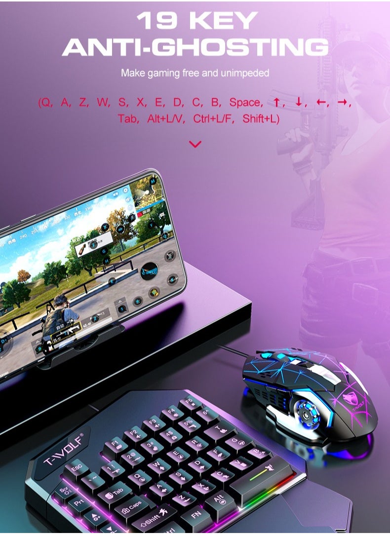 T-WOLF - Gaming Mouse 40 Keys Single Hand Gaming Keyboard  ,Waterproof RGB Color Suitable for PC/Ps4/Xbox Gamers, Android PUBG CODM Genshin Diablo All Games - Image 1