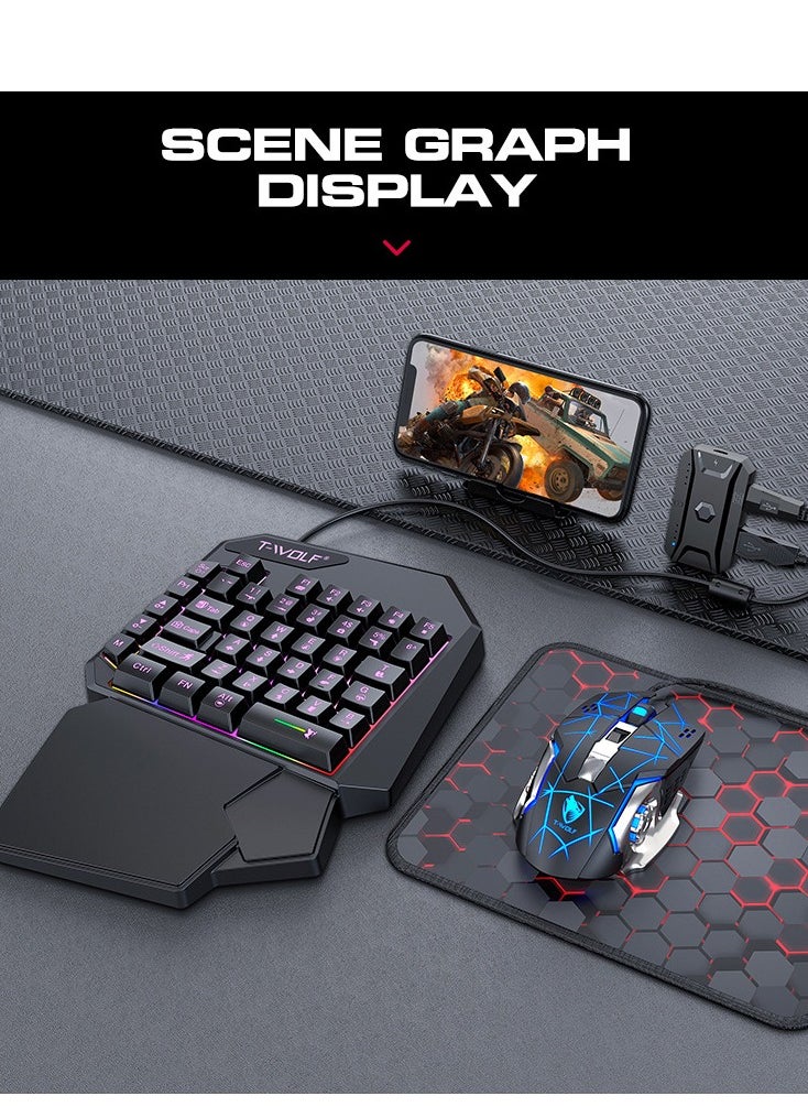 T-WOLF - Gaming Mouse 40 Keys Single Hand Gaming Keyboard  ,Waterproof RGB Color Suitable for PC/Ps4/Xbox Gamers, Android PUBG CODM Genshin Diablo All Games - Image 1