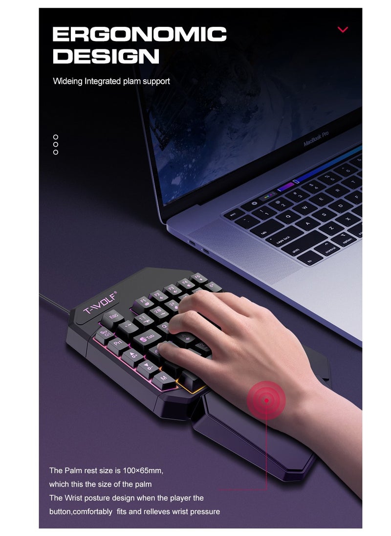 T-WOLF - Gaming Mouse 40 Keys Single Hand Gaming Keyboard  ,Waterproof RGB Color Suitable for PC/Ps4/Xbox Gamers, Android PUBG CODM Genshin Diablo All Games - Image 1