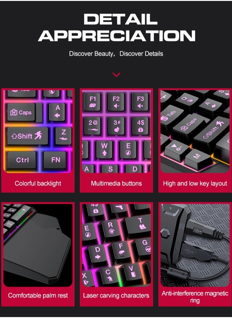 T-WOLF - Gaming Mouse 40 Keys Single Hand Gaming Keyboard  ,Waterproof RGB Color Suitable for PC/Ps4/Xbox Gamers, Android PUBG CODM Genshin Diablo All Games - Image 1