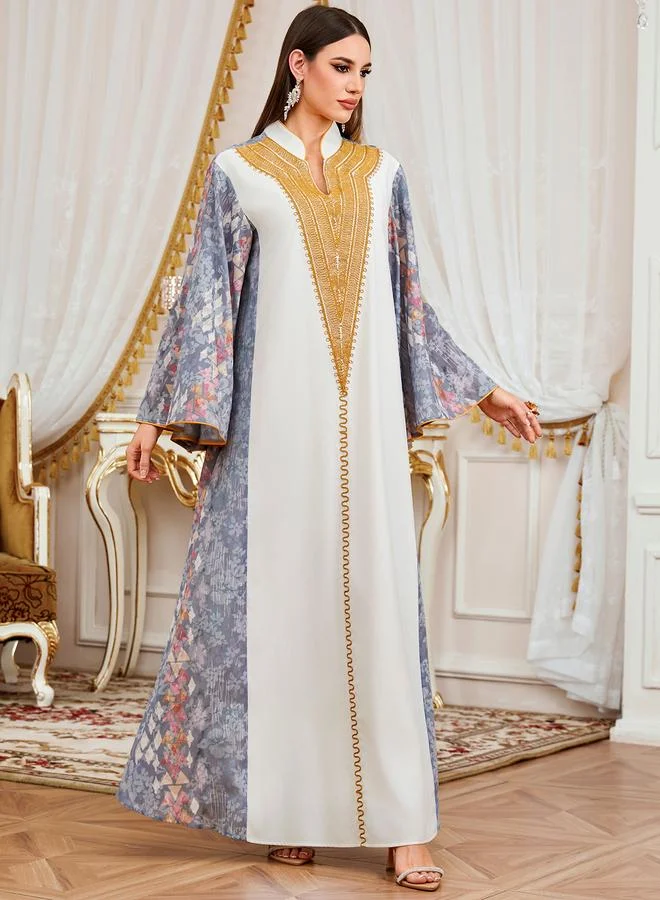 تايك تو Multi-Color Graphic Print Embroidered Maxi Jalabiya