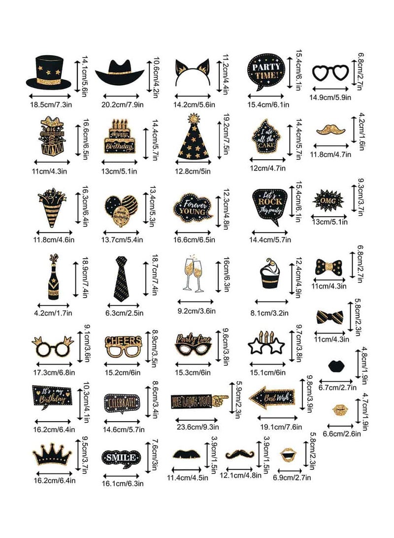 أديلي مجموعة 36 قطعة إكسسورات تصوير للاحتفالات باللون الأسود الذهبي - إطارات سيلفي لحفلات الأعياد والأفراح والبكالورييت - Image 5