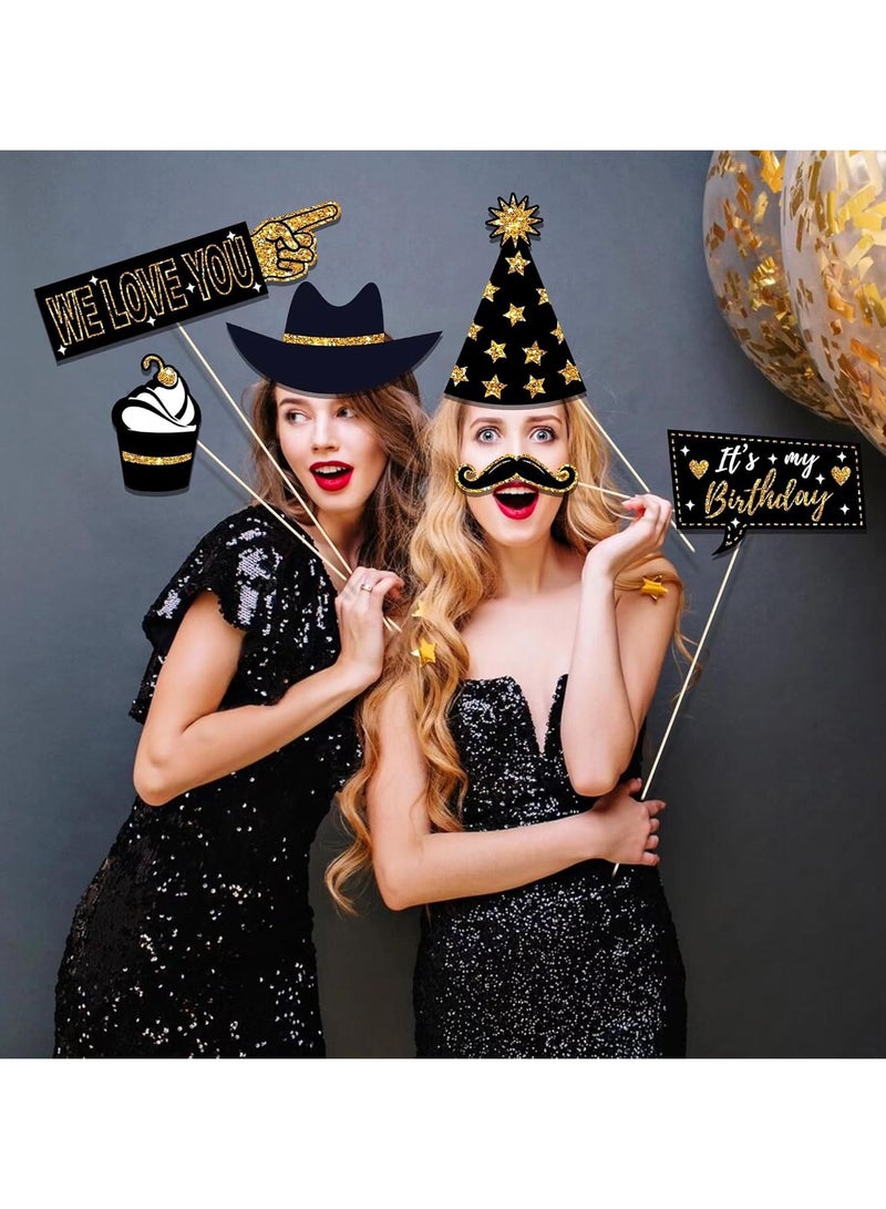 أديلي مجموعة 36 قطعة إكسسورات تصوير للاحتفالات باللون الأسود الذهبي - إطارات سيلفي لحفلات الأعياد والأفراح والبكالورييت - Image 4