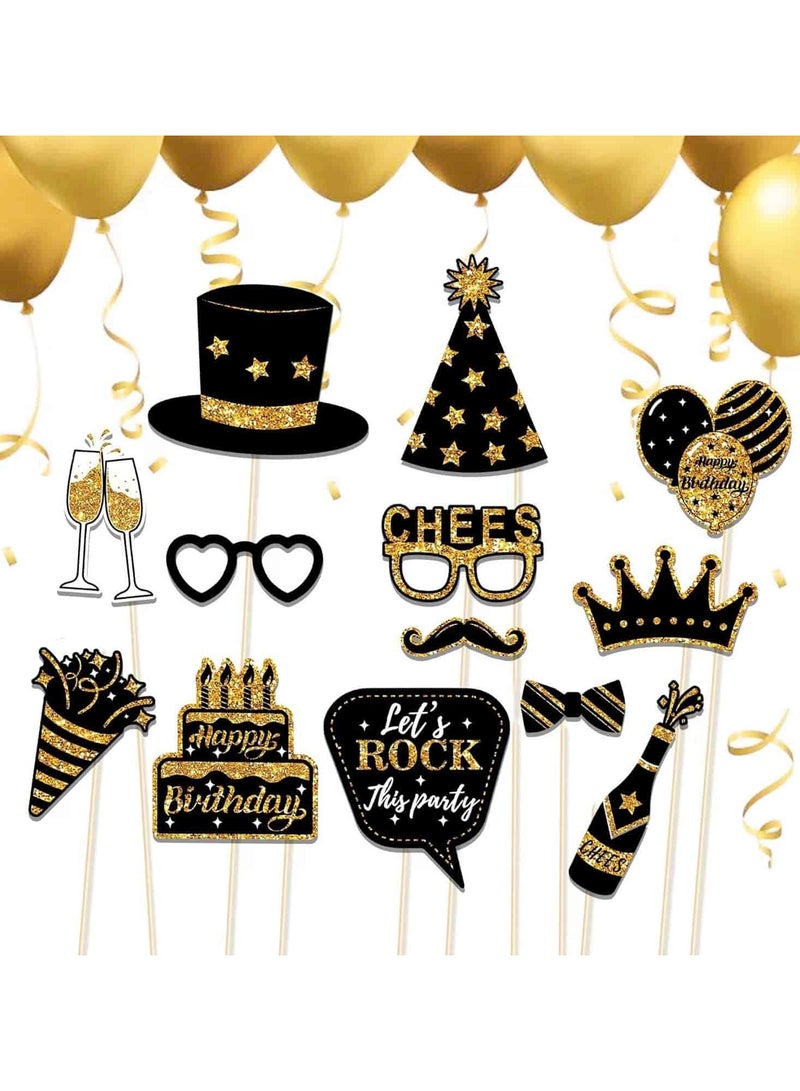 أديلي مجموعة 36 قطعة إكسسورات تصوير للاحتفالات باللون الأسود الذهبي - إطارات سيلفي لحفلات الأعياد والأفراح والبكالورييت - Image 2