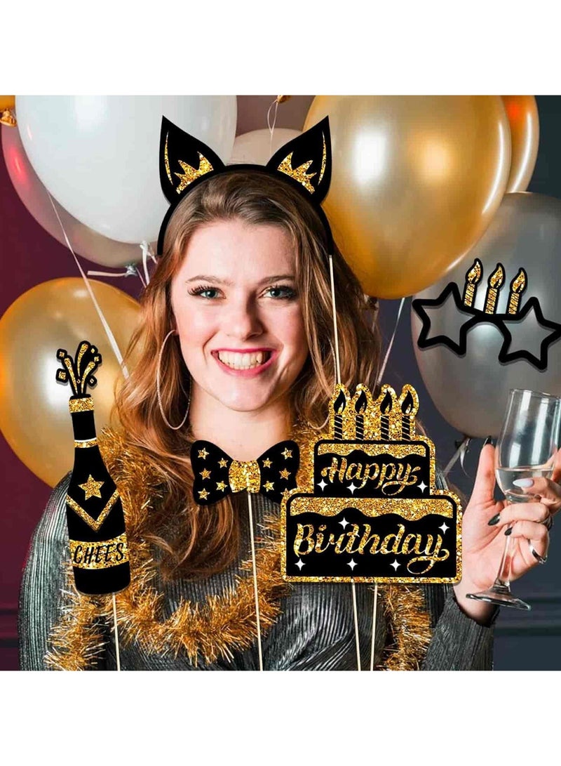 أديلي مجموعة 36 قطعة إكسسورات تصوير للاحتفالات باللون الأسود الذهبي - إطارات سيلفي لحفلات الأعياد والأفراح والبكالورييت - Image 3