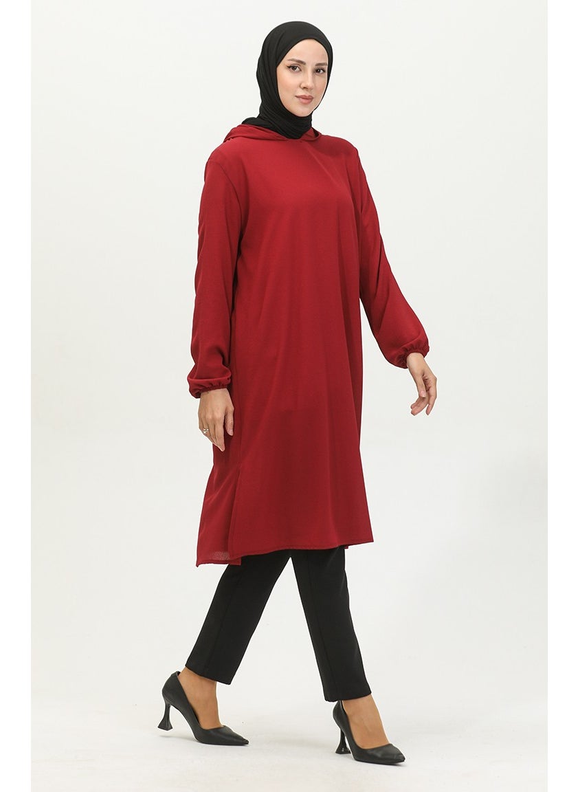 Sefa Merve Hooded Arabboy Tunic 1692-02 Claret Red  - Image 1