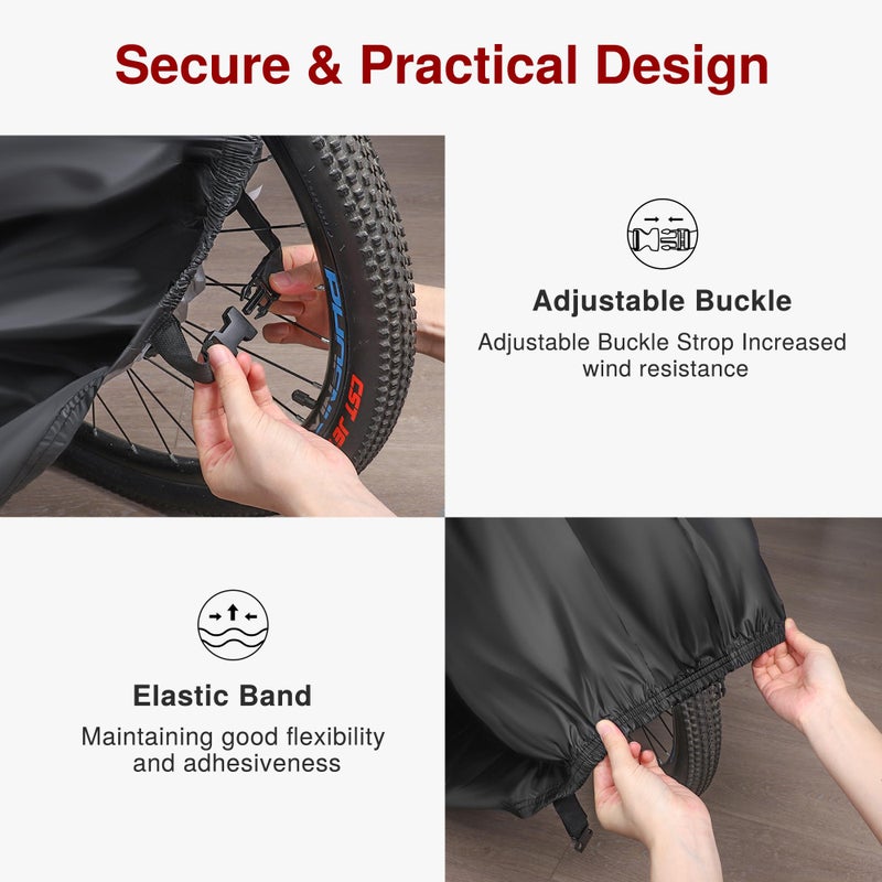 Puroma Bike Cover for 3 Bikes, Outdoor Waterproof Bicycle Covers Rain Sun UV Dust Wind Proof with Lock Hole for Mountain Road Electric Bike (Basic Black) - Image 3