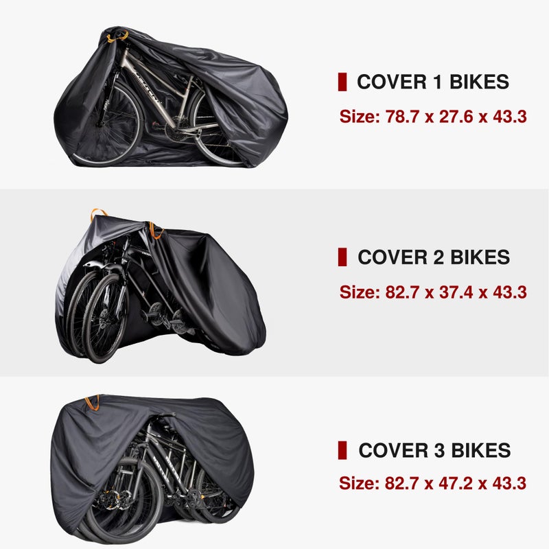 Puroma Bike Cover for 3 Bikes, Outdoor Waterproof Bicycle Covers Rain Sun UV Dust Wind Proof with Lock Hole for Mountain Road Electric Bike (Basic Black) - Image 2