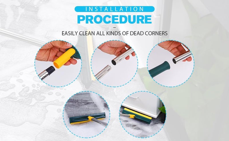 SHNMN Bathroom Cleaning Brush with Wiper 2 in 1Tiles Cleaning Brush Floor Scrub Bathroom Brush with Long Plastic Handle 120° Rotate Bathroom (Dark Yellow) - Image 3