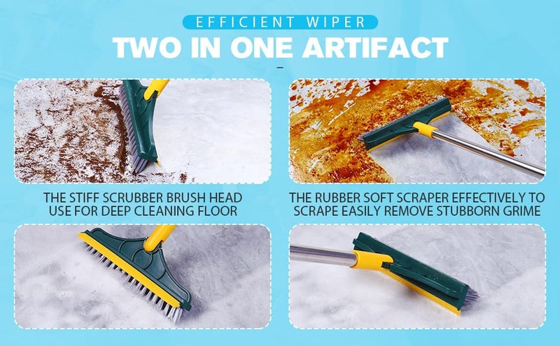 SHNMN Bathroom Cleaning Brush with Wiper 2 in 1Tiles Cleaning Brush Floor Scrub Bathroom Brush with Long Plastic Handle 120° Rotate Bathroom (Dark Yellow) - Image 2
