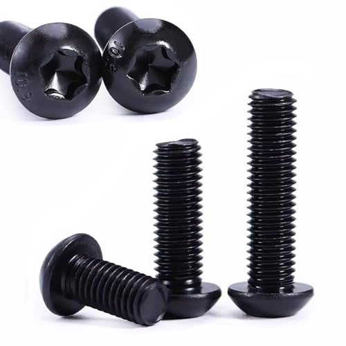 HanTof 75Pcs Button Head Torx Drive Screws Bolts, Grade 10.9 Alloy Steel, M6 x 12/16/20/25/30 mm Star Drive Machine Screws Set with T30 Wrench, Black Oxide Finish, Fully Threaded Pitch : 1.0 mm - Image 4