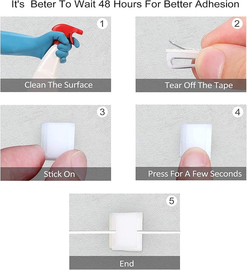 كاست ويف 100 قطعة من مشابك تثبيت شريط الإضاءة البيضاء ذاتية اللصق لإضاءة LED، حامل تثبيت ومنظم لشريط الإضاءة 8 مم (8 مم) - Image 4