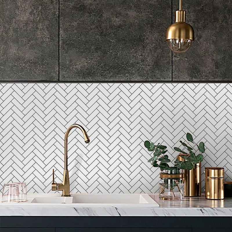 Alwayspon Floor Wall Tile Transfers Sticker for Home Decor Peel  Stick selfAdhesive splashback Tile Decals for Living Room Kitchen Bathroom Decor 20X20cmX 20 Pcs White and Black Line Tile Sticker