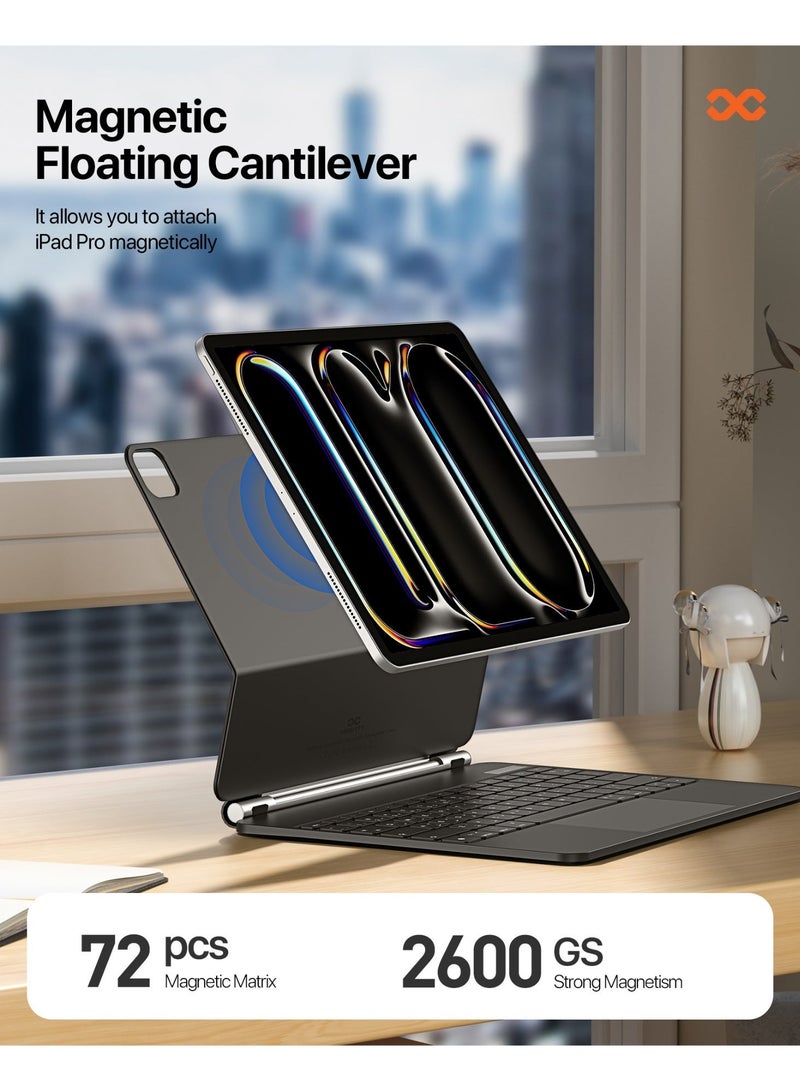 INFINYTY Magnetic Keyboard/ Folio Case for iPad Pro 13" (2024)– Exivo-II Black Features Floating Cantilever Design, English & Arabic, Backlit Keys, Multi-Touch Gestures, Bluetooth 5.2 Connectivity, LED Display, 500mAh Long Battery Life - Image 4