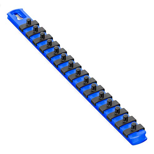 Ernst Manufacturing ERNST 13Inch Socket Rail Organizer with 15 14Inch Twist Lock Clips Blue 8417Blue14 - Image 1
