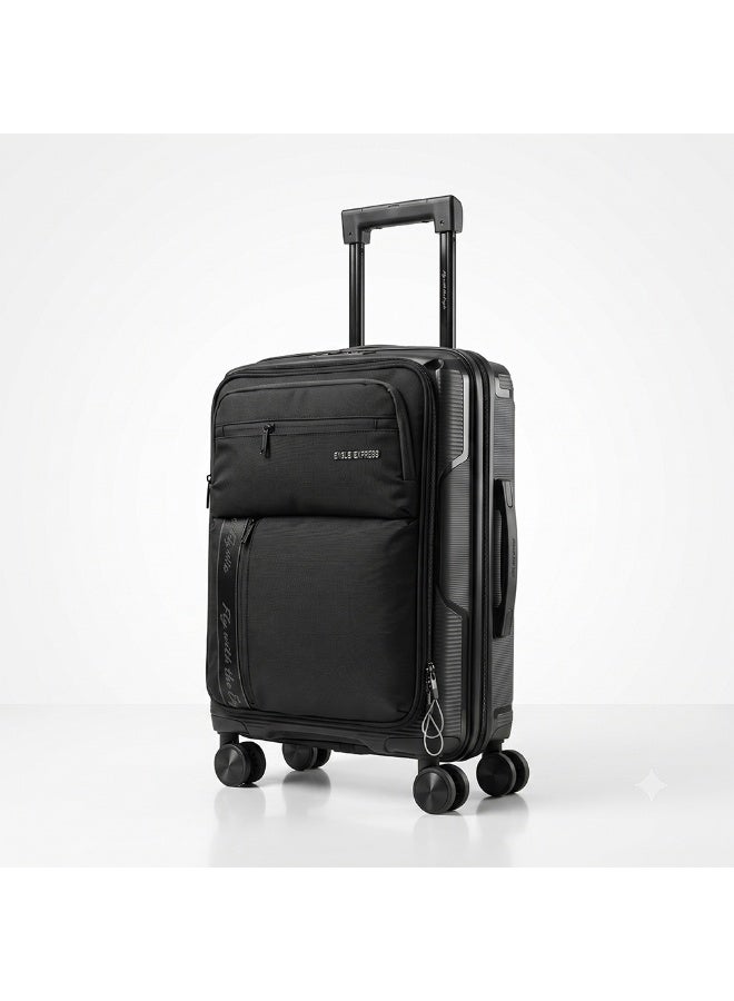 Eagle Express Cruiser Elite 20 Inch Cabin Luggage Black, PP Hard Shell Carry On Trolley Suitcase with Lightweight Travel Design, Durable Spinner Wheels, Secure Lock System and 2 Year Warranty - Image 1