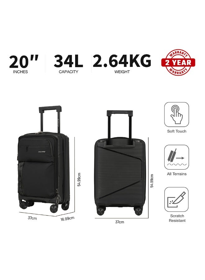 Eagle Express Cruiser Elite 20 Inch Cabin Luggage Black, PP Hard Shell Carry On Trolley Suitcase with Lightweight Travel Design, Durable Spinner Wheels, Secure Lock System and 2 Year Warranty - Image 3