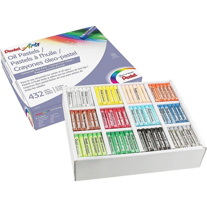 Pentel PHN12CP Oil Pastel Set with Carrying Case,12-Color Set, Assorted, 432/Pack - Image 1
