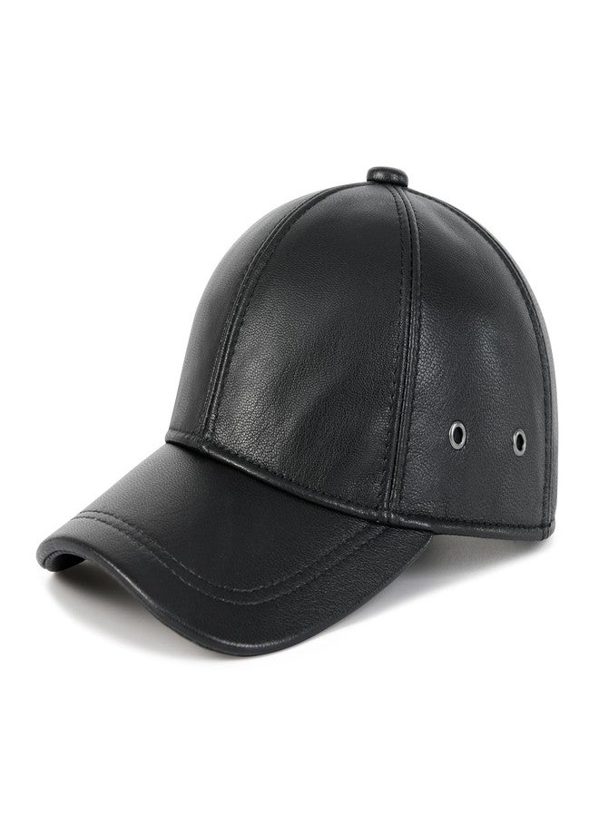 FEINION Men's Leather Hat Adjustable Genuine Leather Baseball Cap, Black, One size - Image 1